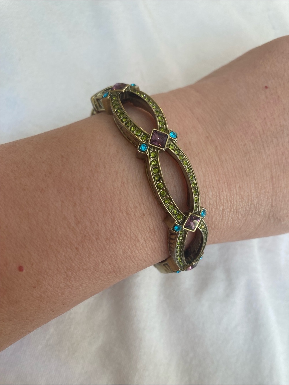 Heidi Daus Green and Purple Crystals Hinged Bracelet